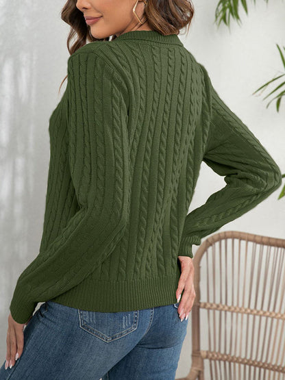 Long Sleeves Loose Solid Color Split-Joint Lapel Sweater Tops