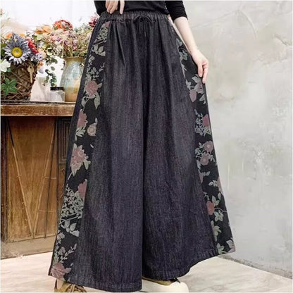 High Waisted Tie-Waist Wide Leg Pants With Floral Print