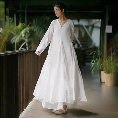 Two-Layered Long Sleeve Solid Color Dress