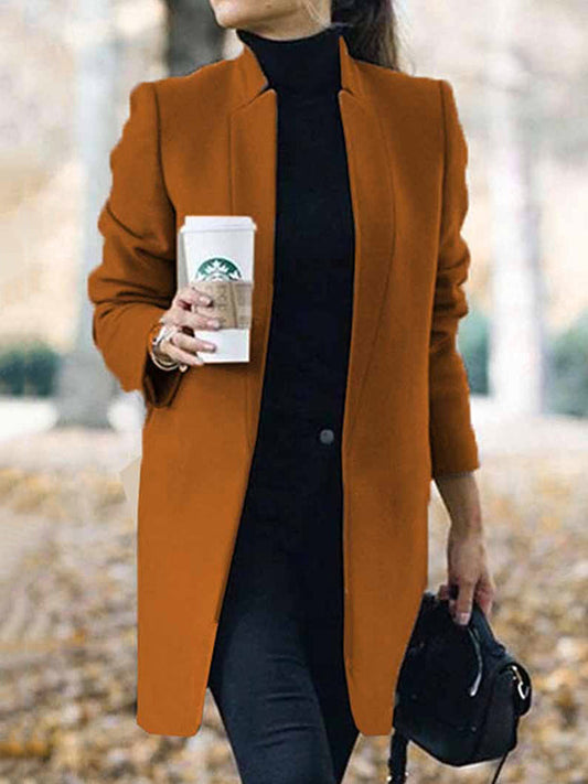 Solid Color Stand Collar Outerwear with Split Joint and Long Sleeves