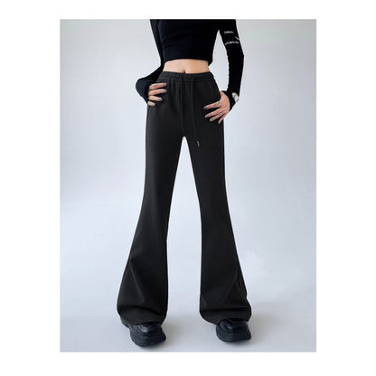 Solid Color High-Waisted Flowy Casual Pants