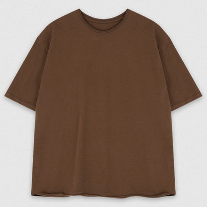 Round-Neck Short-Sleeved Plain T-Shirt With Contrast Hem For Women.