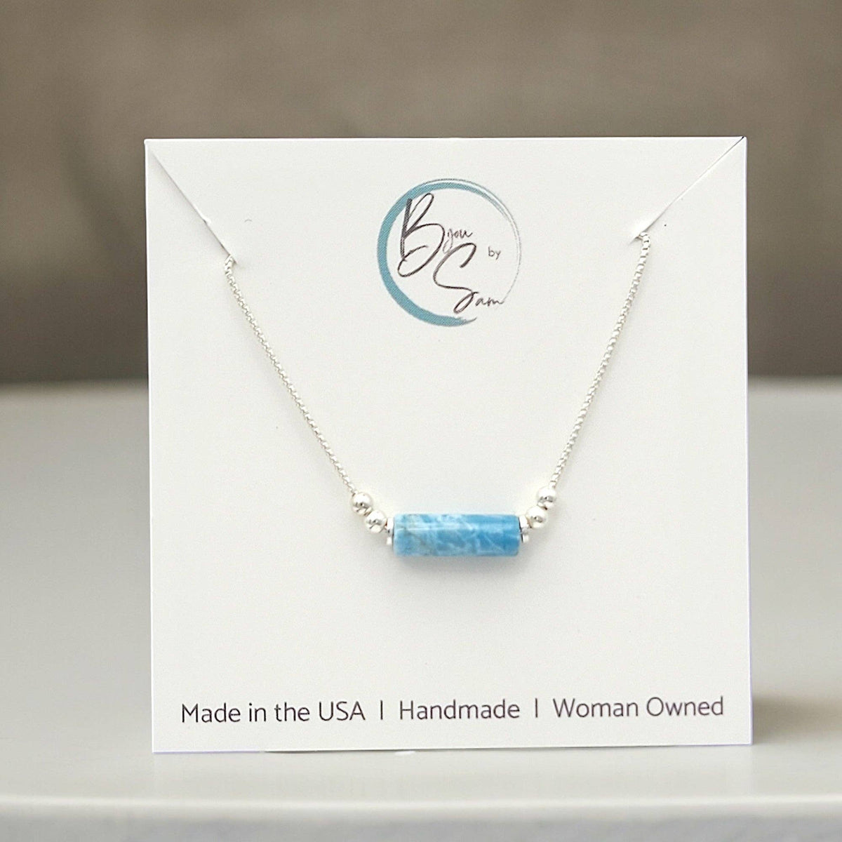 Adjustable Sterling Silver Necklace with Larimar Quartz