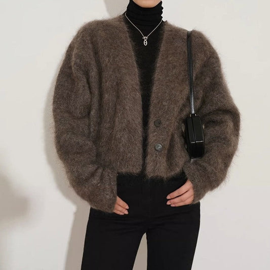 Imitation Mink Velvet Retro Solid Color Long Sleeve Short Cardigan Outerwear
