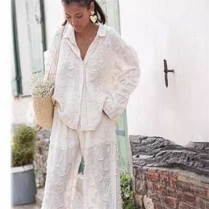 Fashionable White Silk Jacquard Co-ord Set
