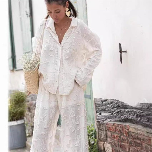 Fashionable White Silk Jacquard Co-ord Set