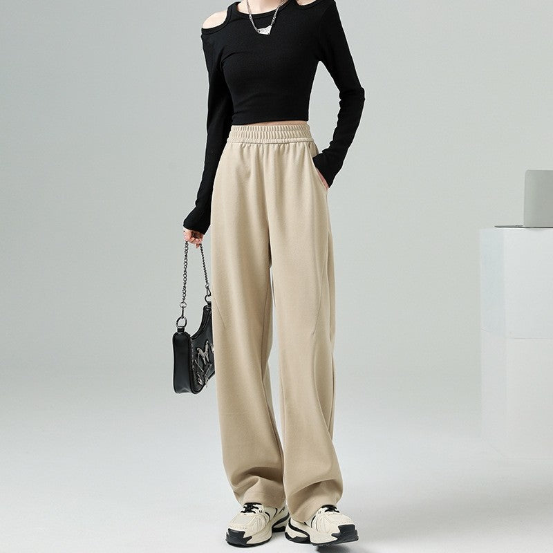 Casual Loose Sweatpants with Solid Color and Elastic Waist