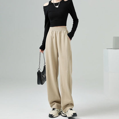 Casual Loose Sweatpants with Solid Color and Elastic Waist