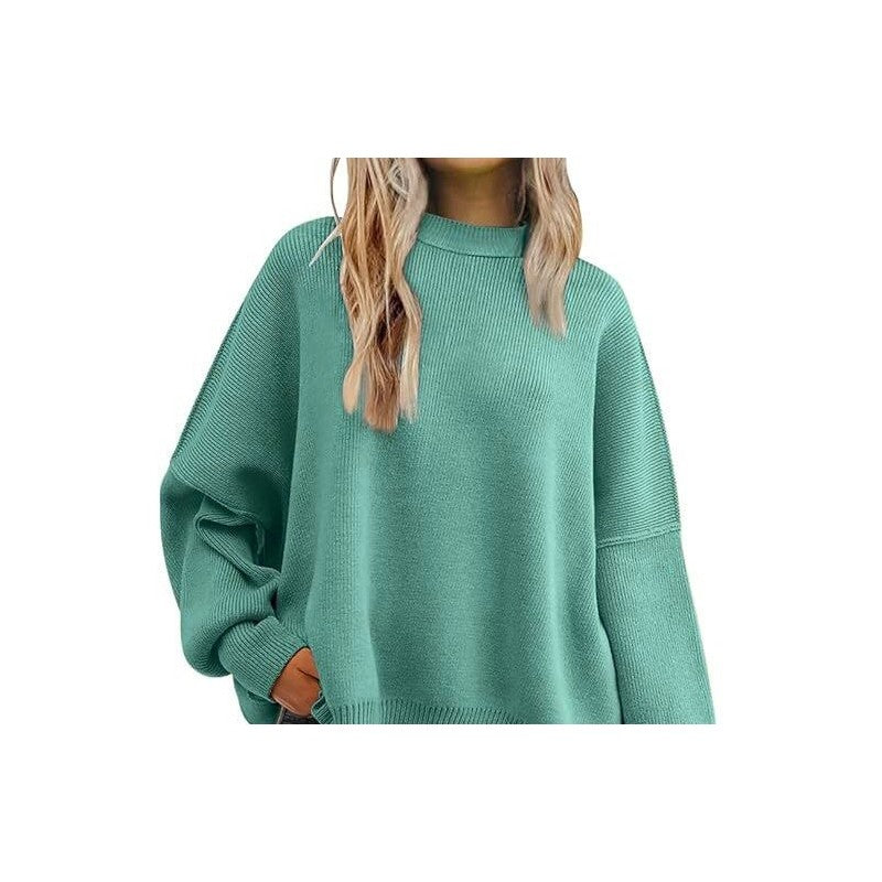 Sure! Here is an optimized title for your clothing product in English:

"Cozy Round Neck Batwing Sleeve Knit Swe