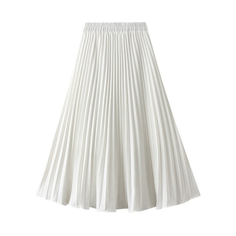 Solid Color Elastic Waist A-Line Pleated Skirts
