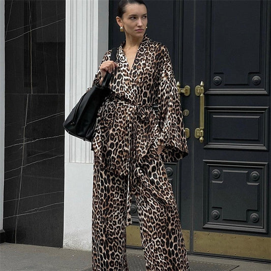 Leopard Print Long Sleeve Pajama Set