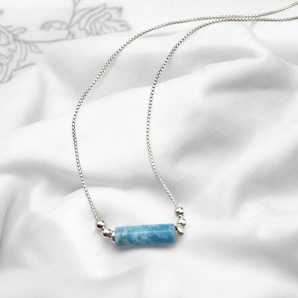 Adjustable Sterling Silver Necklace with Larimar Quartz