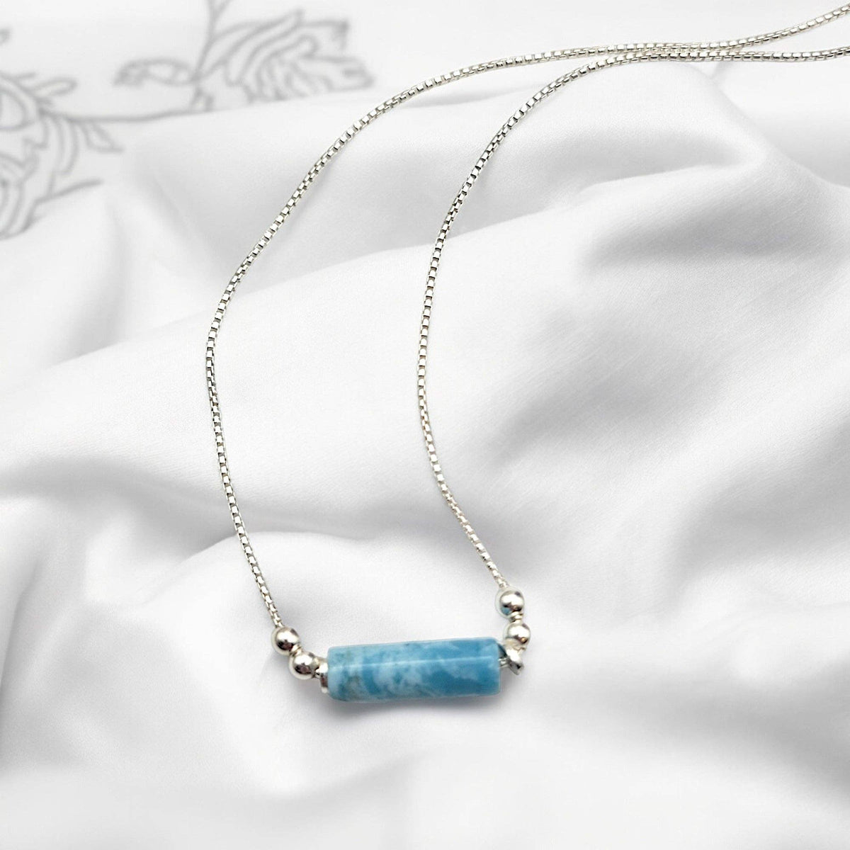 Adjustable Sterling Silver Necklace with Larimar Quartz