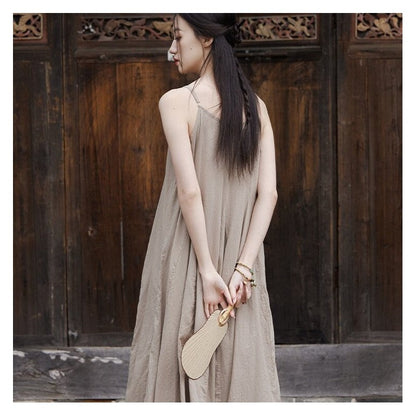 Enhanced Double Layer Swing Halter Dress in Solid Color