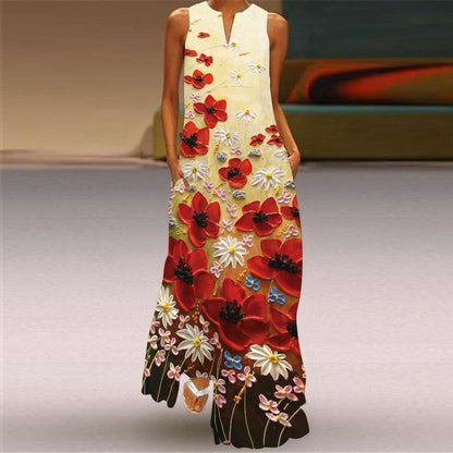 Sleeveless V-Neck Floral Print Casual Dress