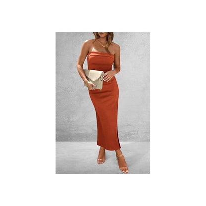 Solid Color Strapless Tube Side Slit Skinny Long Evening Dress