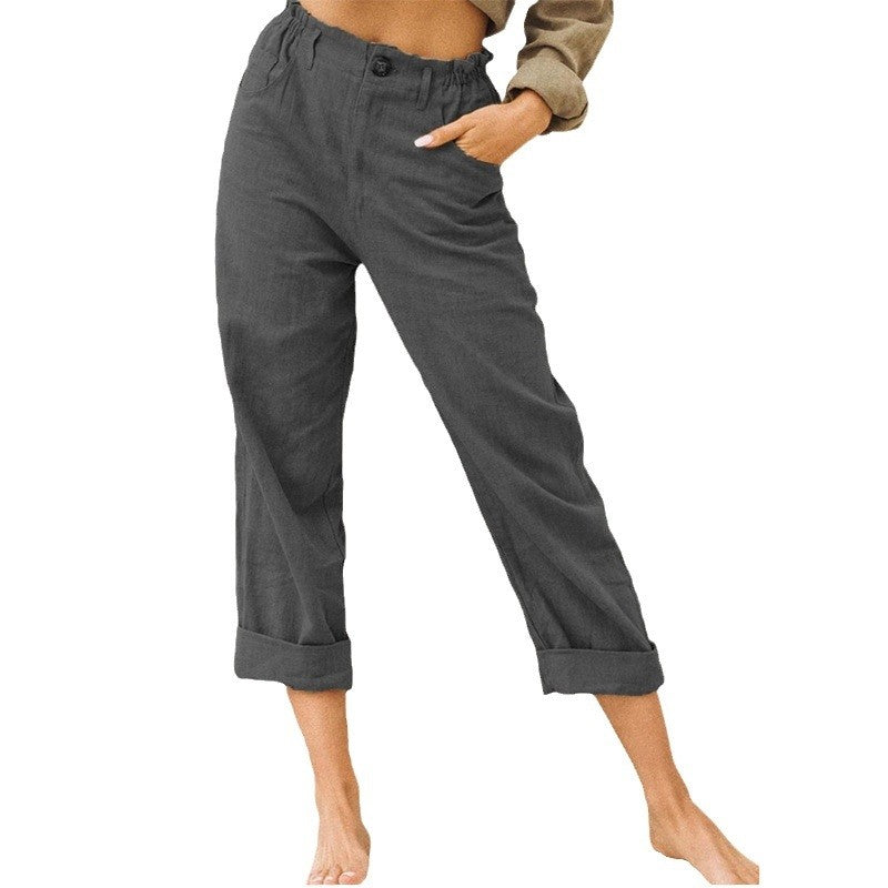 High-Waisted Loose Fit Casual Pants in Solid Color
