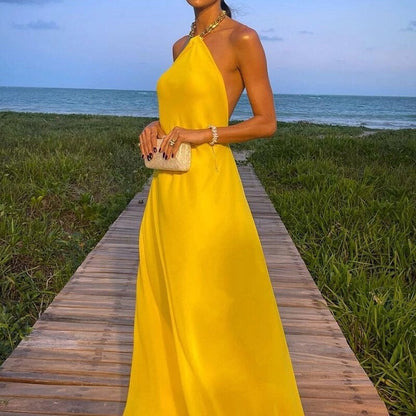 Halter Neck Swing Backless Dress in Solid Color