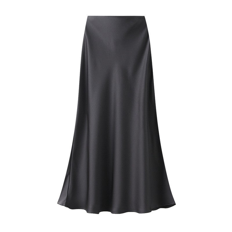 High Waisted Satin Fishtail Maxi Skirt
