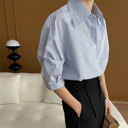Convertible Striped Button-Down Shirt