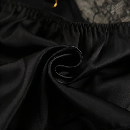 Lace-Trimmed Black Camisole and Shorts Pajama Set
