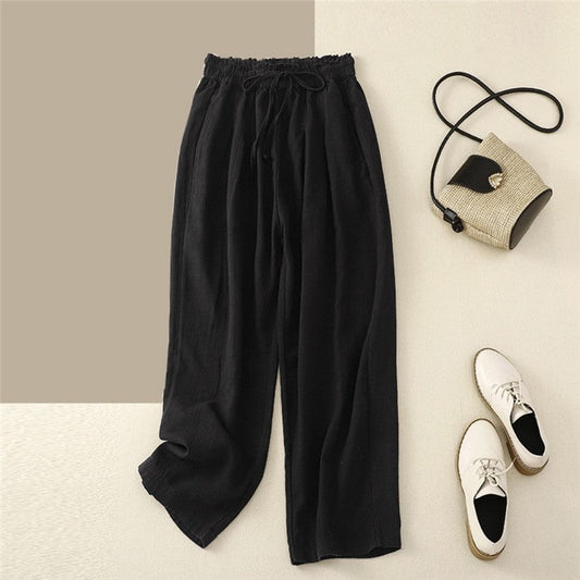 Harlan Pants In Solid Color, Cotton And Linen, Vintage Pleated