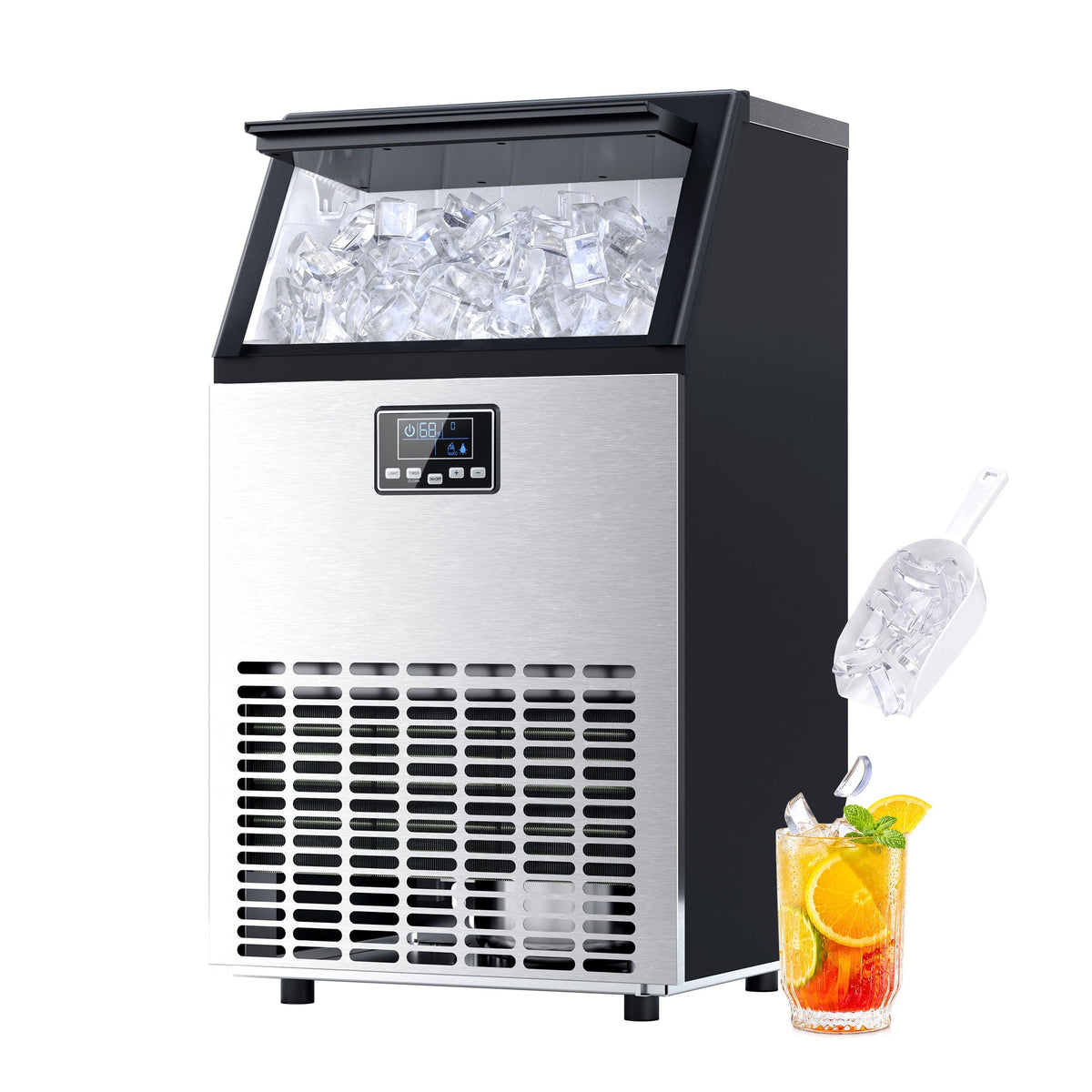 Commercial Ice Maker Machine,100lbs/24H Moon-Shaped Ice Machine with 28 Lbs Storage Capacity
