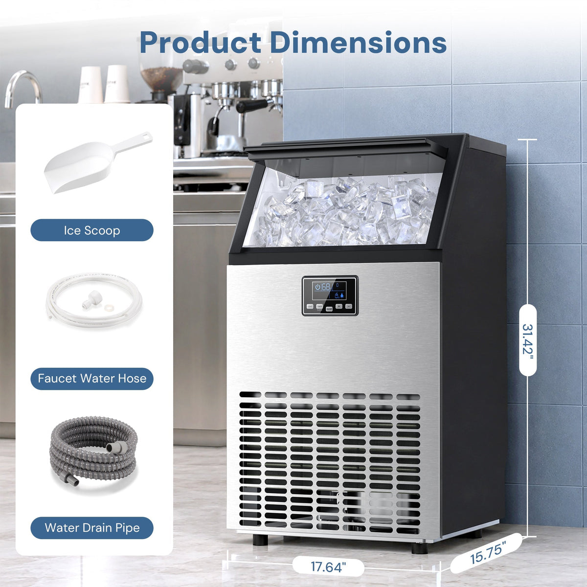 Commercial Ice Maker Machine,100lbs/24H Moon-Shaped Ice Machine with 28 Lbs Storage Capacity
