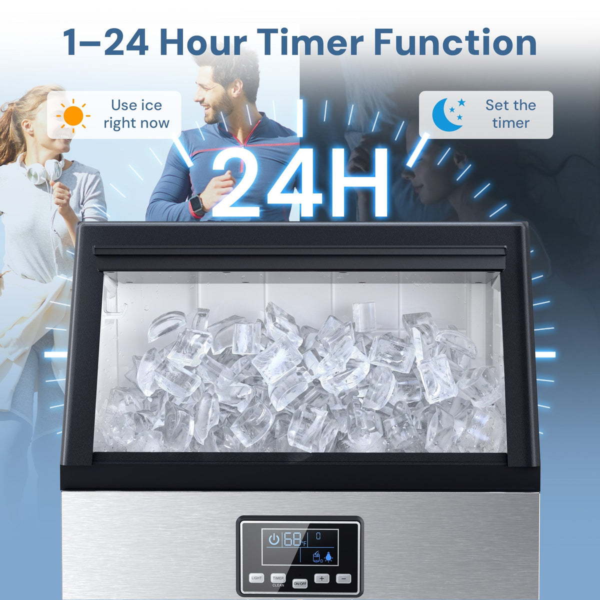 Commercial Ice Maker Machine,100lbs/24H Moon-Shaped Ice Machine with 28 Lbs Storage Capacity