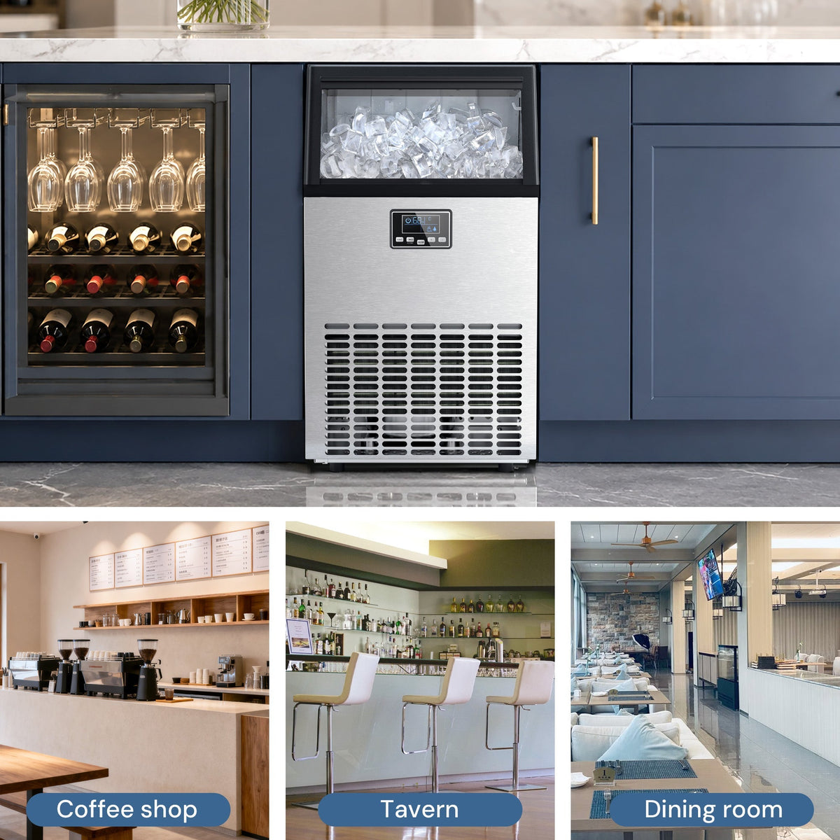 Commercial Ice Maker Machine,100lbs/24H Moon-Shaped Ice Machine with 28 Lbs Storage Capacity