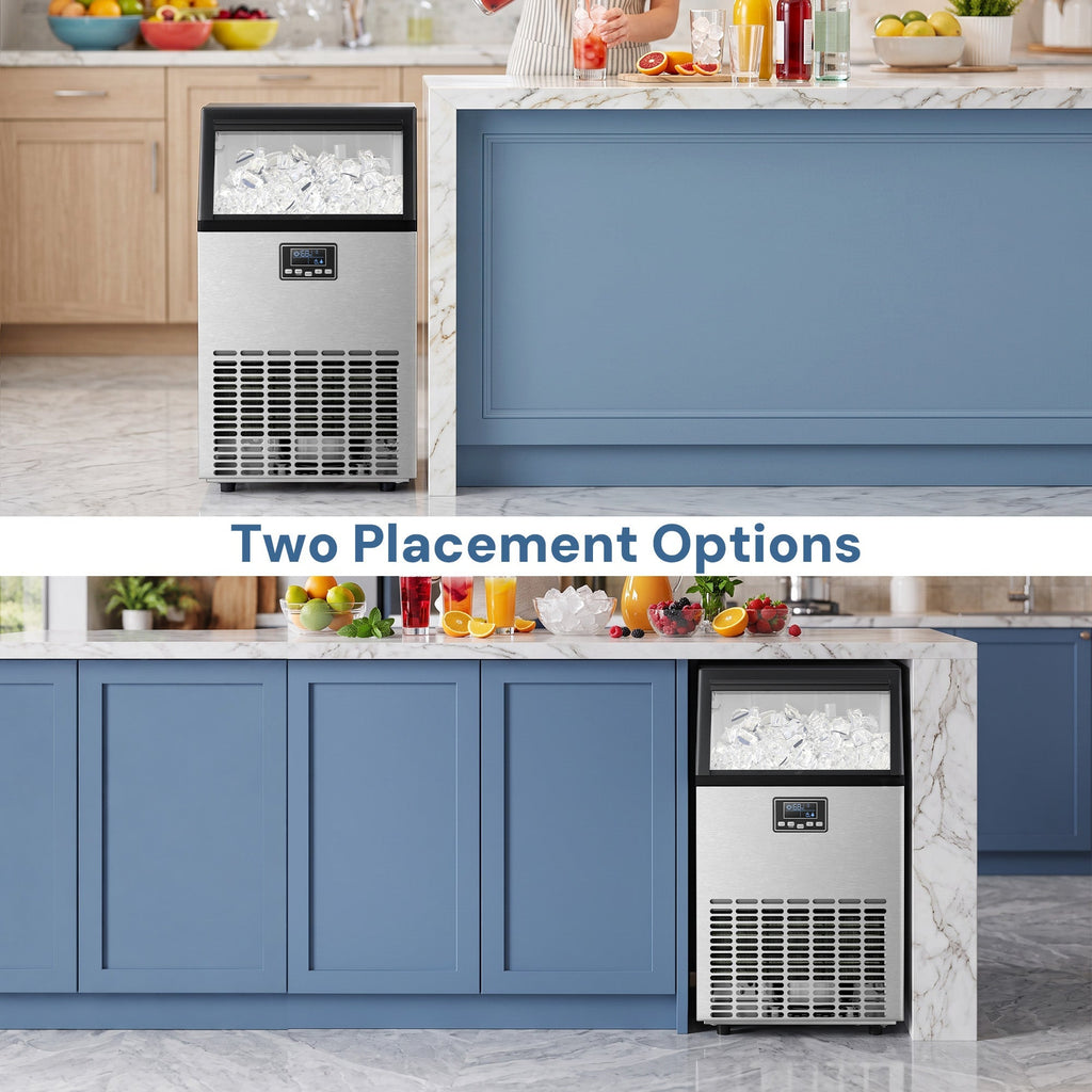 Commercial Ice Maker Machine,100lbs/24H Moon-Shaped Ice Machine with 28 Lbs Storage Capacity