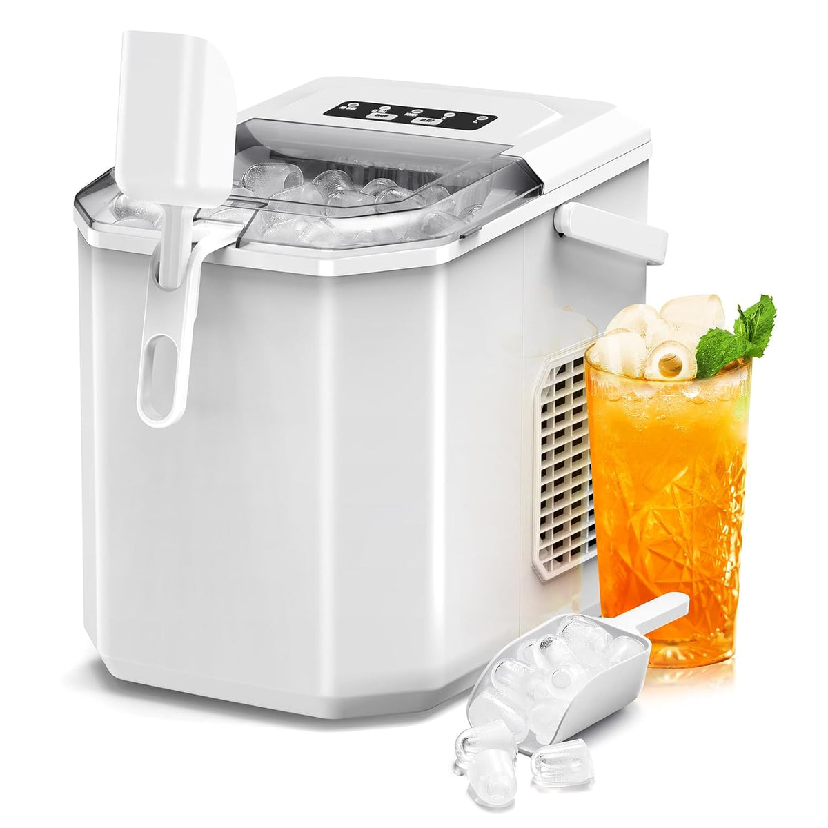 Kismile Ice Makers Countertop with Handle,26.5Lbs/24H,9 Cubes in 6 Mins,2 Sizes of Bullet Ice,Portable Machine with Self-Cleaning,Perfect for Home Kitchen(Black)