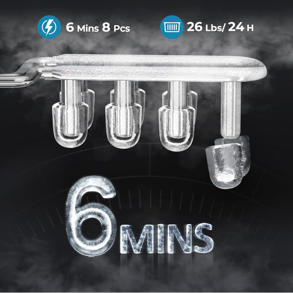 Kismile Ice Makers Countertop with Handle,26.5Lbs/24H,9 Cubes in 6 Mins,2 Sizes of Bullet Ice,Portable Machine with Self-Cleaning,Perfect for Home Kitchen(Black)