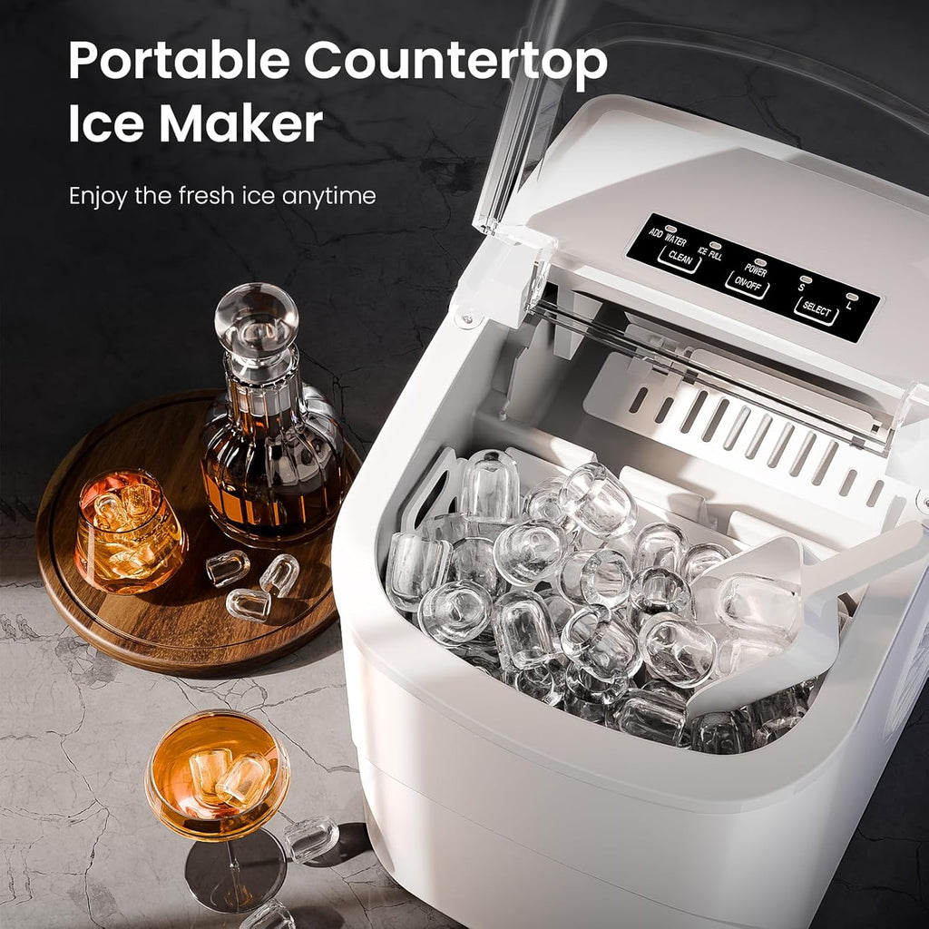 Kismile Ice Makers Countertop with Handle,26.5Lbs/24H,9 Cubes in 6 Mins,2 Sizes of Bullet Ice,Portable Machine with Self-Cleaning,Perfect for Home Kitchen(Black)