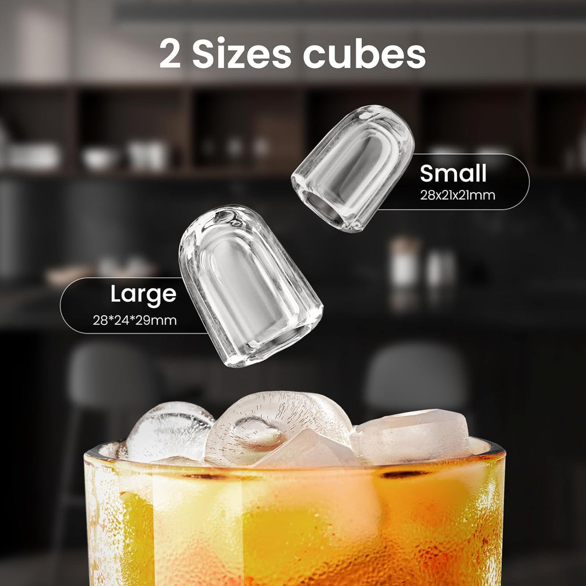 Kismile Ice Makers Countertop with Handle,26.5Lbs/24H,9 Cubes in 6 Mins,2 Sizes of Bullet Ice,Portable Machine with Self-Cleaning,Perfect for Home Kitchen(Black)