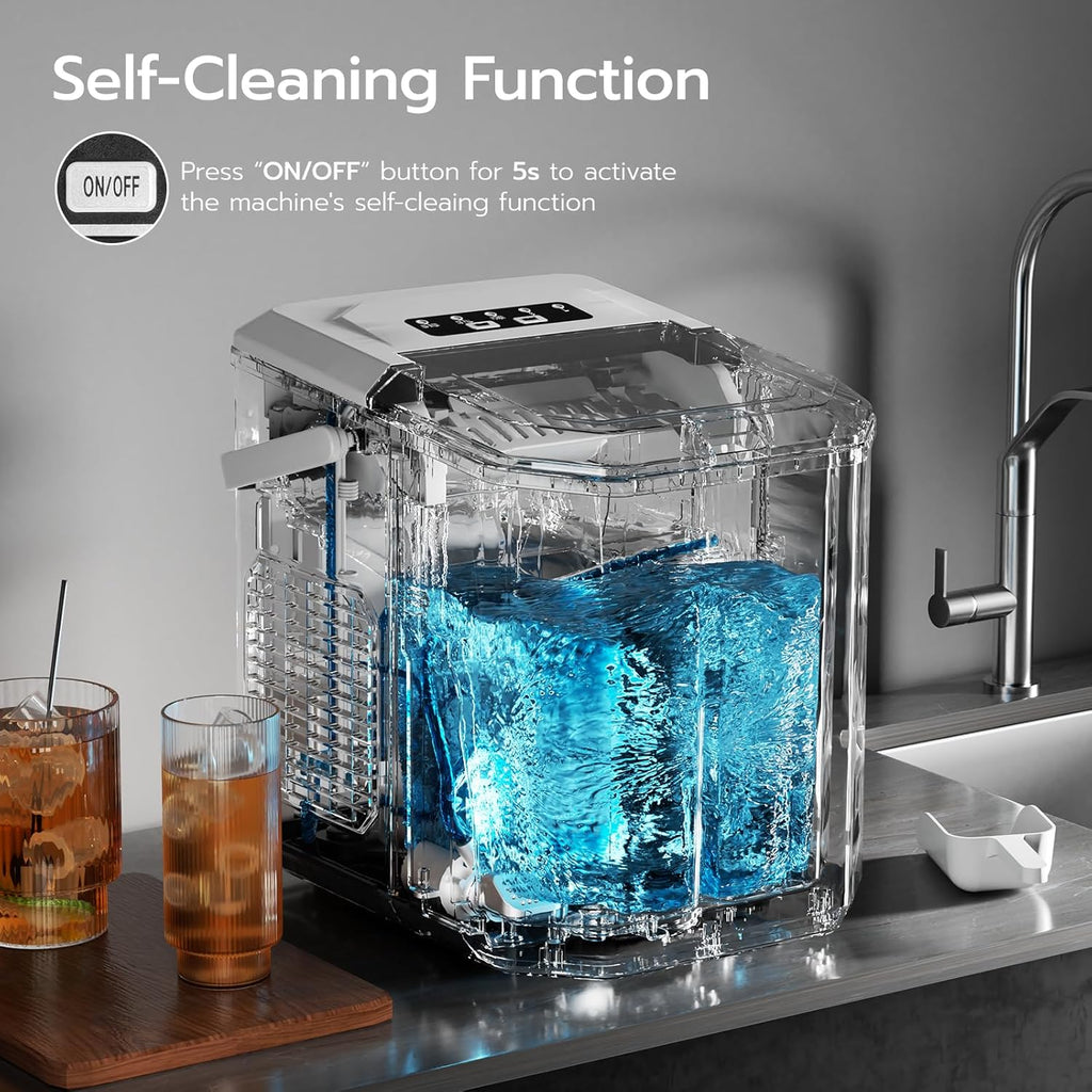 Kismile Ice Makers Countertop with Handle,26.5Lbs/24H,9 Cubes in 6 Mins,2 Sizes of Bullet Ice,Portable Machine with Self-Cleaning,Perfect for Home Kitchen(Black)