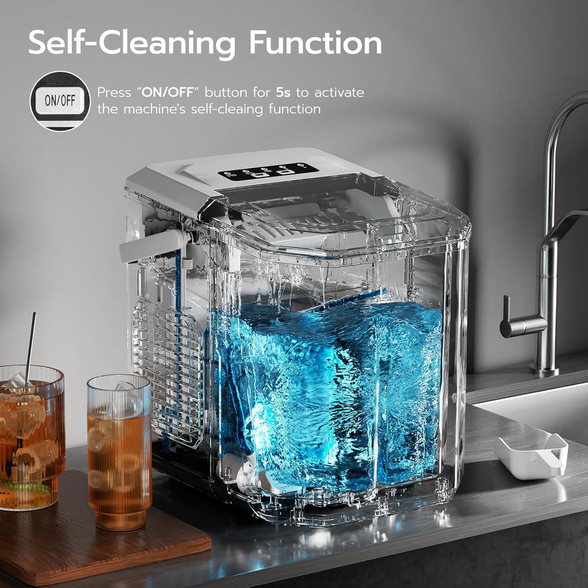 Kismile Ice Makers Countertop with Handle,26.5Lbs/24H,9 Cubes in 6 Mins,2 Sizes of Bullet Ice,Portable Machine with Self-Cleaning,Perfect for Home Kitchen(Black)