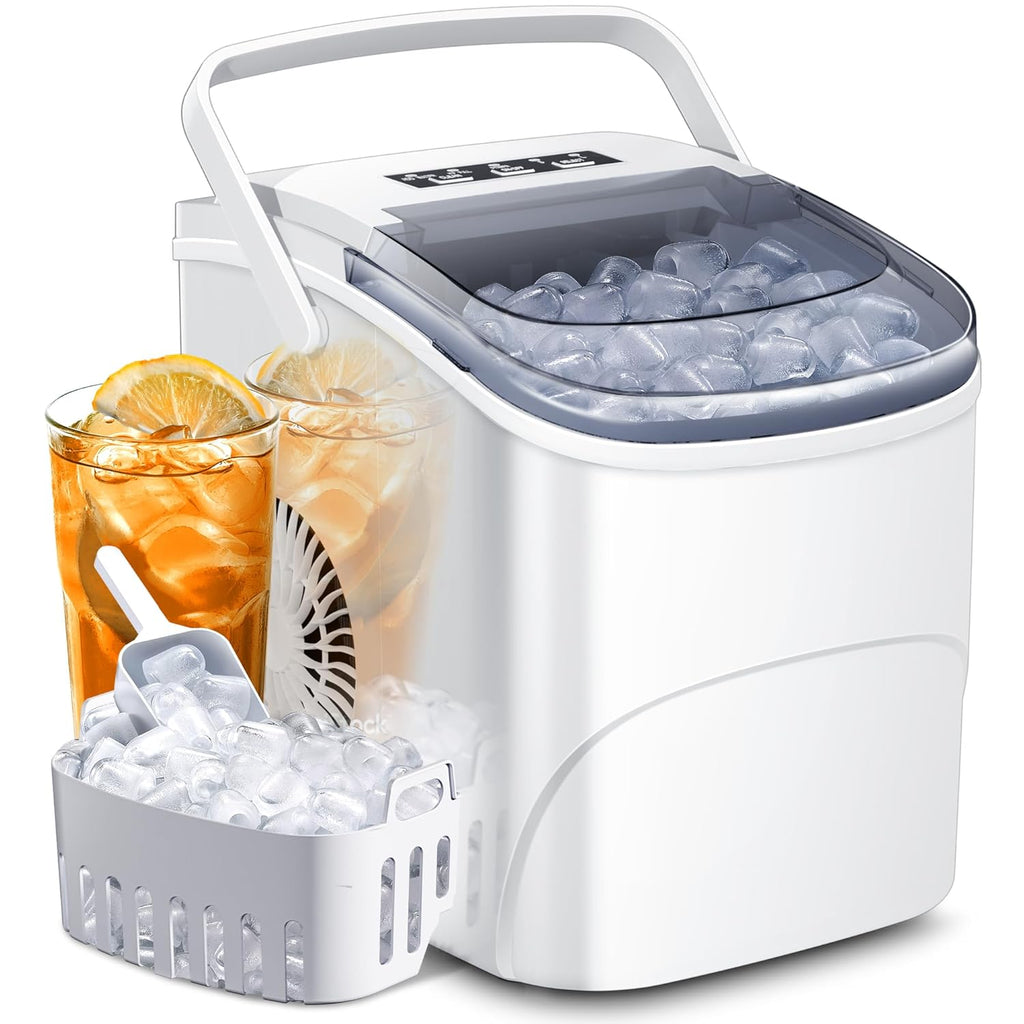 Kismile Ice Makers Countertop with Handle,26.5Lbs/24H,9 Cubes in 6 Mins,2 Sizes of Bullet Ice,Portable Machine with Self-Cleaning,Perfect for Home Kitchen(Black)