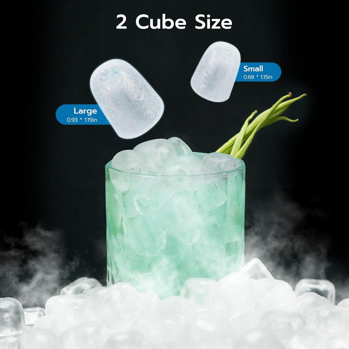 Kismile Ice Makers Countertop with Handle,26.5Lbs/24H,9 Cubes in 6 Mins,2 Sizes of Bullet Ice,Portable Machine with Self-Cleaning,Perfect for Home Kitchen(Black)