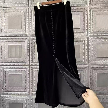 Solid Color Pleuche Slit Fish Tail Skirt