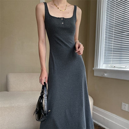 V-Neck Bodycon Dress with Slim Fit and Button-Up Detail
