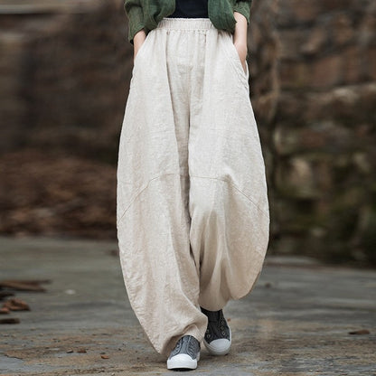 Women's Loose-Fitting Linen & Cotton Ramie Sand-Fried Meditation Tai Chi Lantern Pants