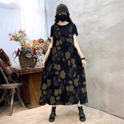 Loose Fit Midi Dress With Floral Print