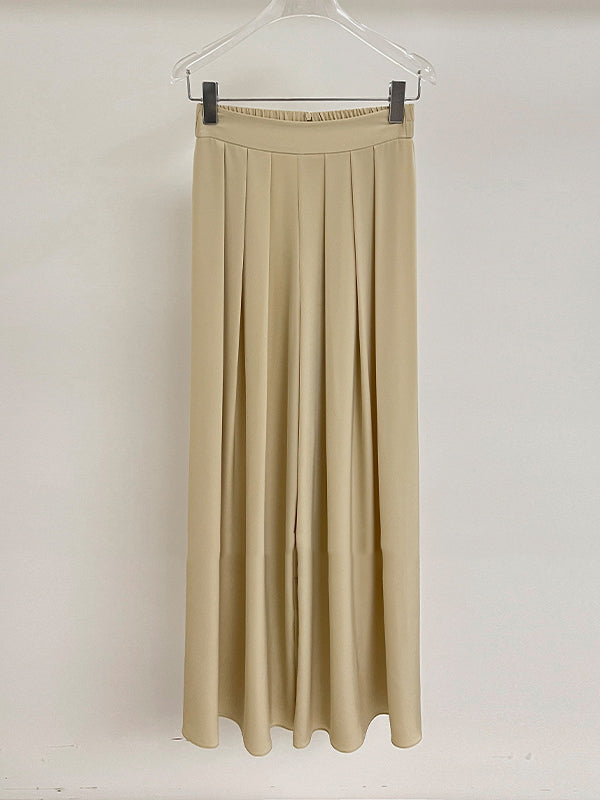 High Waisted Wide Leg Elasticity Pleated Solid Color Pants Trousers