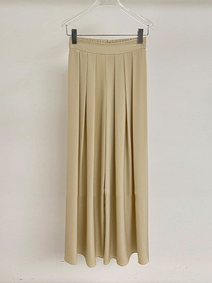 High Waisted Wide Leg Elasticity Pleated Solid Color Pants Trousers