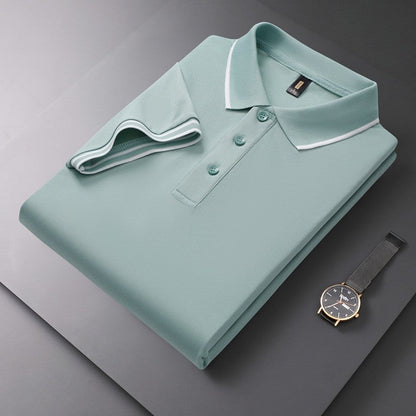 Solid Color Collared Printed Polo Shirt