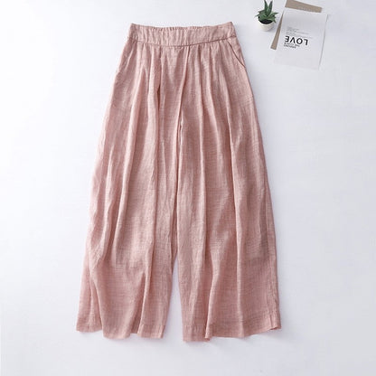 Solid Color Elastic Waist Wide Leg Casual Loose Thin Pants