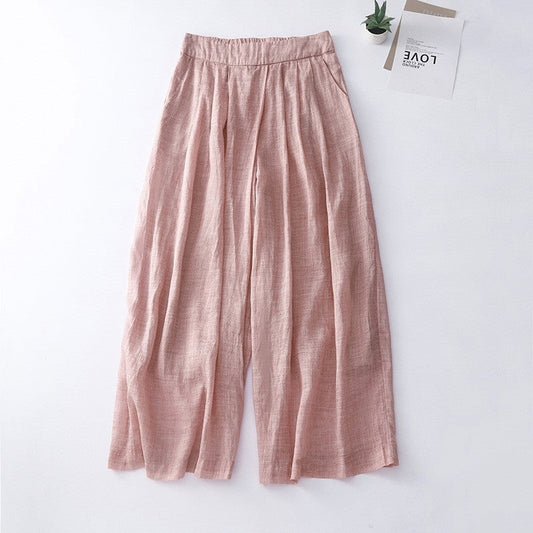 Solid Color Elastic Waist Wide Leg Casual Loose Thin Pants