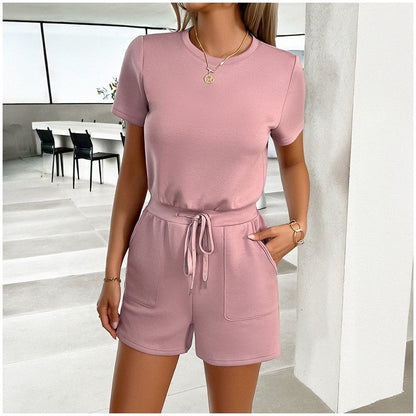 Sleeveless Drawstring Jumpsuit in Solid Color