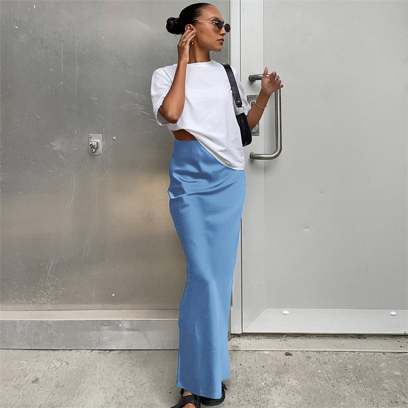 Simple Satin Maxi Skirt in Solid Color